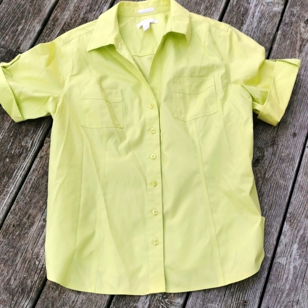 Chicos cotton button down women's shirt. Chartreuse yellow green. Size 3. EUC
